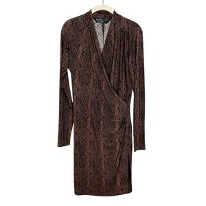 Norma Kamali Faux Wrap Dress Size Medium Brown Snake Print Long Sleeve